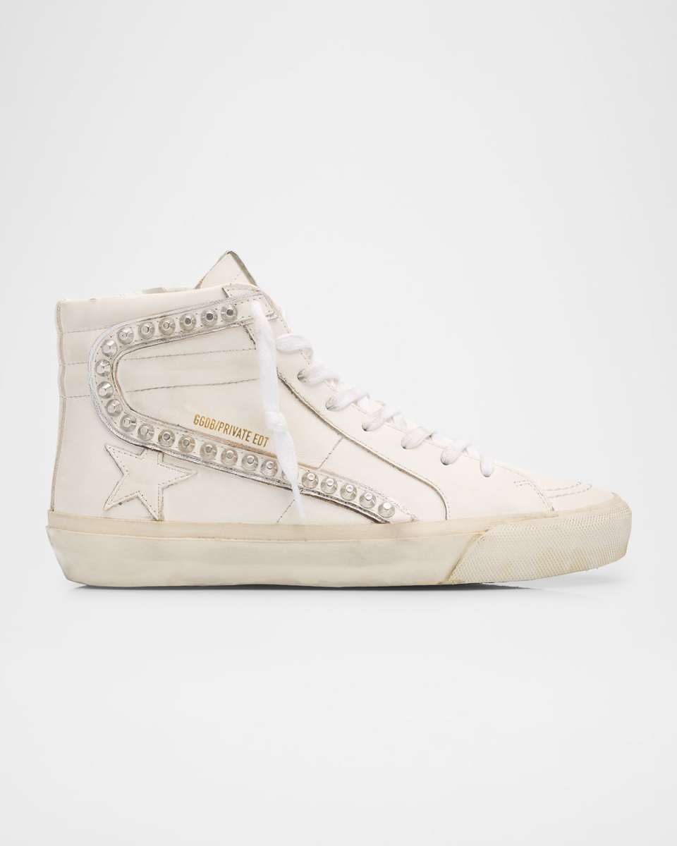 Slide Leather Stud Mid-Top Sneakers